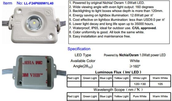 η εισαγωγή 1.2W 120lm Nichia 24Vdc οδήγησε την ενότητα για το ελαφρύ κιβώτιο διαφήμισης κιβωτίων, οδηγημένη 1pcs ενότητα